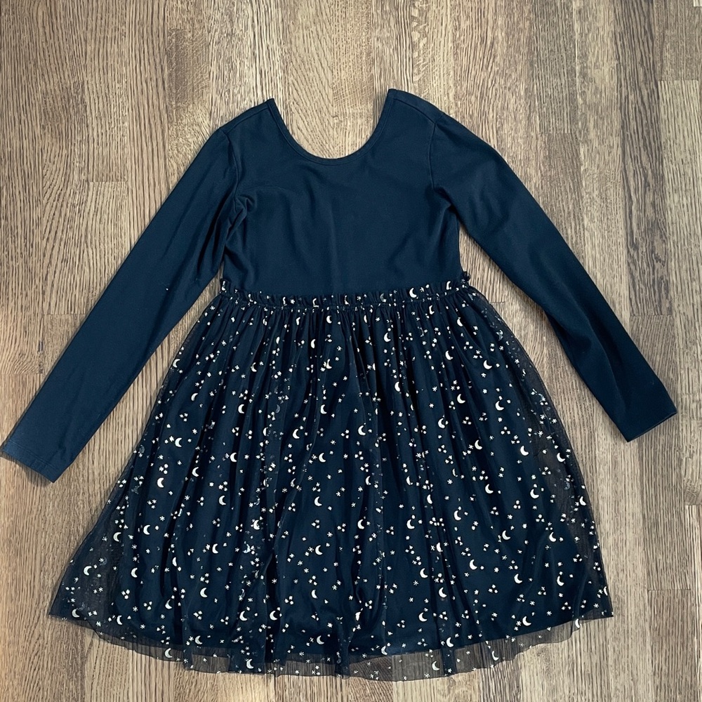 Hanna Andersson Scoop Neck Black Dress with Gold Stars and Moons